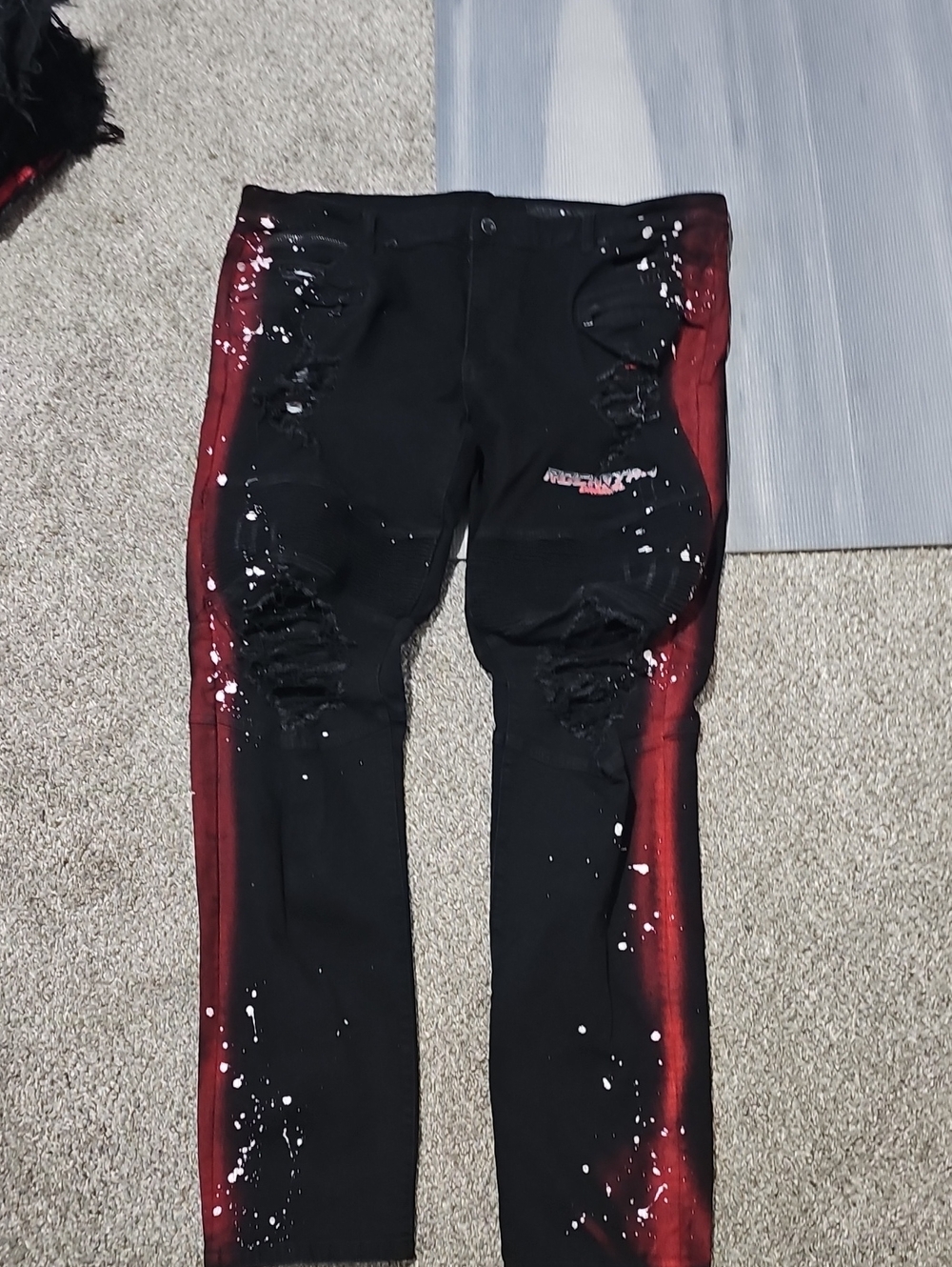Men's Skinny Black Jeans with Red Side Panels
